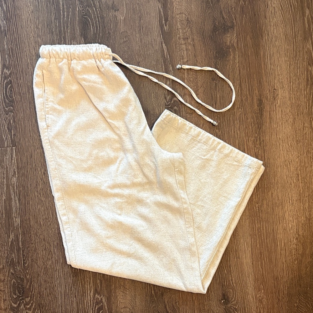 Women's Cream Linen Wide Leg Pants